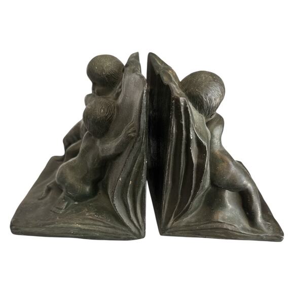 Set of 2 Bronze Clad Playful Angels Putti Bookends - Picture 9 of 10